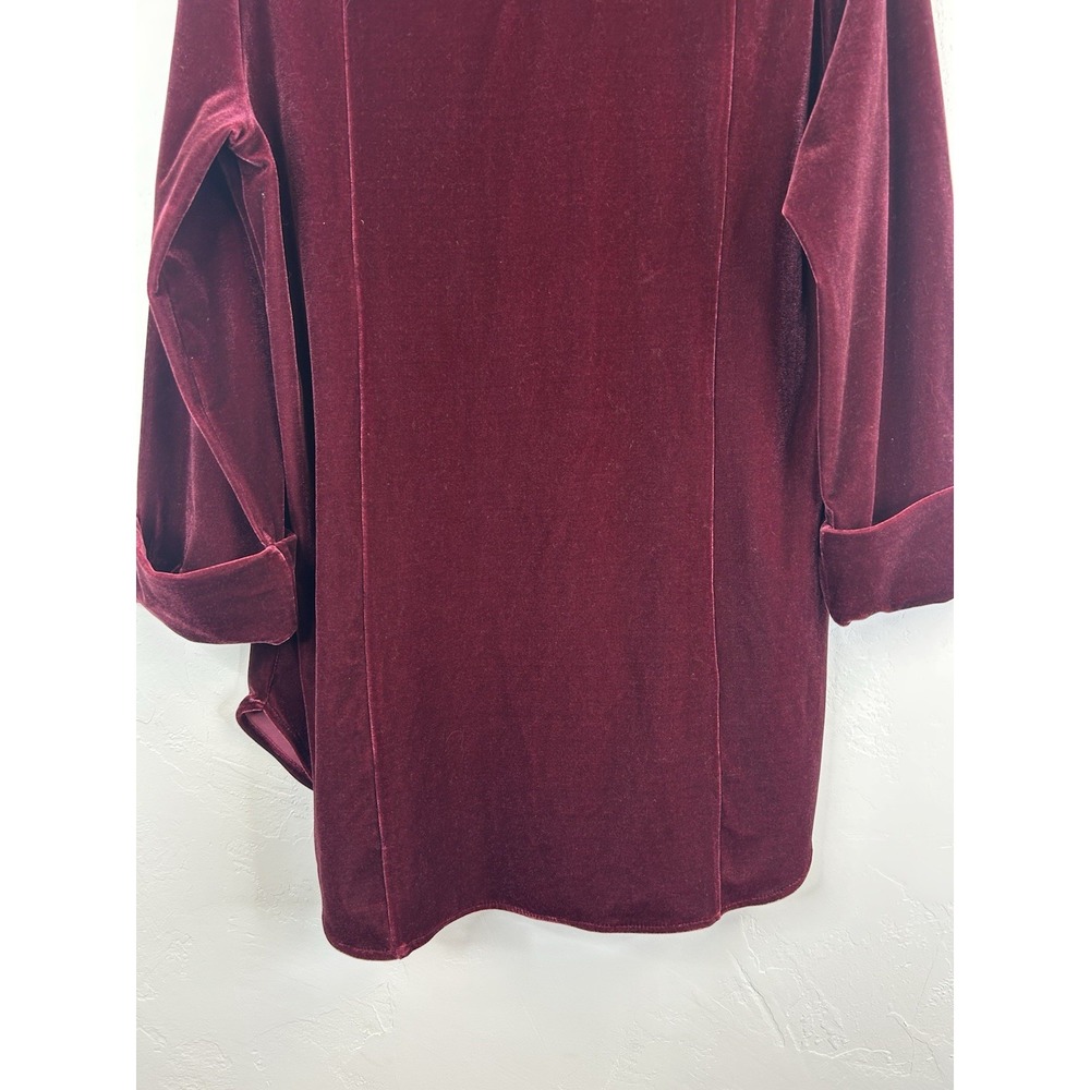 Burgundy Velvet Soft Surroundings Size L Tunic Top Ruffle Front 3/4 Sleeve Boho - Picture 9 of 10